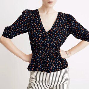 Madewell Smocked-Waist Button Top in Prairie Posies 12